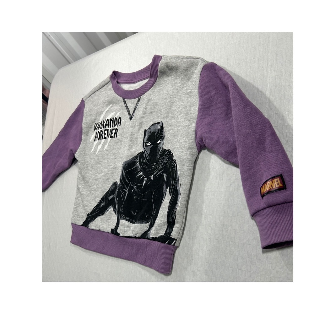 Marvel Black Panther Wakanda Forever Sweatshirt Purple Grey Kids Boys Pullover
